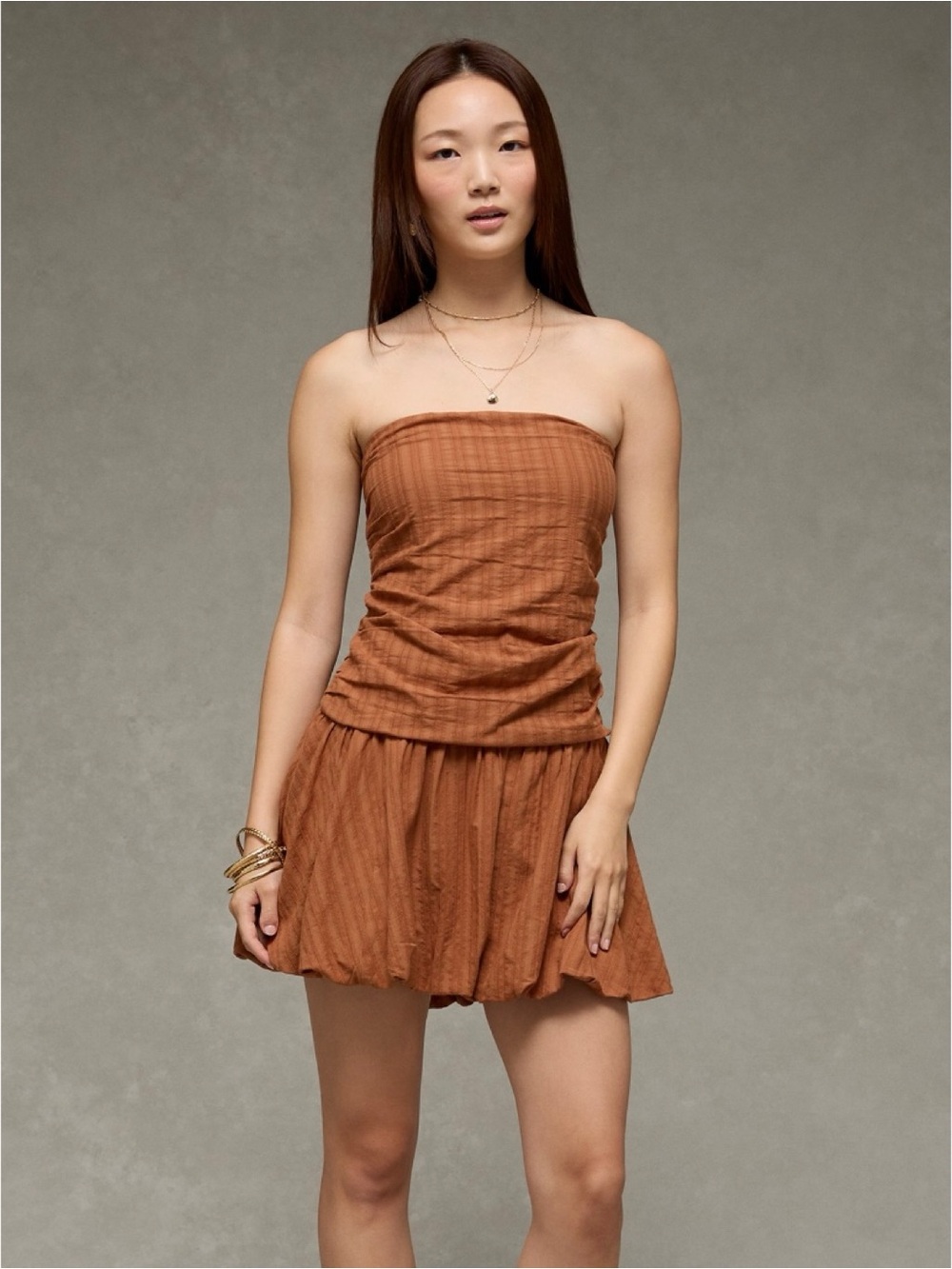 NWT American Eagle camel strapless dropped-waist mini bubble dress (XXL)